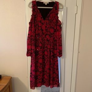 MICHAEL Michael Kors Black and Red Floral Midi Dress